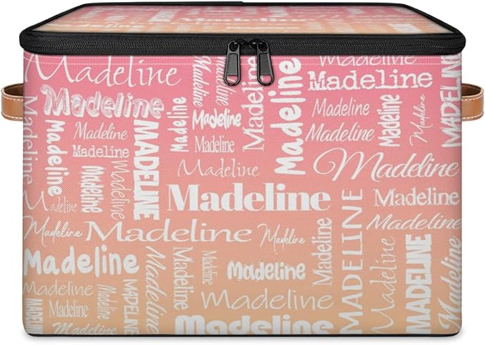 Custom Storage Basket with Name Personalized Keepsake Box with Zipper Lid Foldable Fabric Memory Bin Large capacity with Handle Pink Apricot