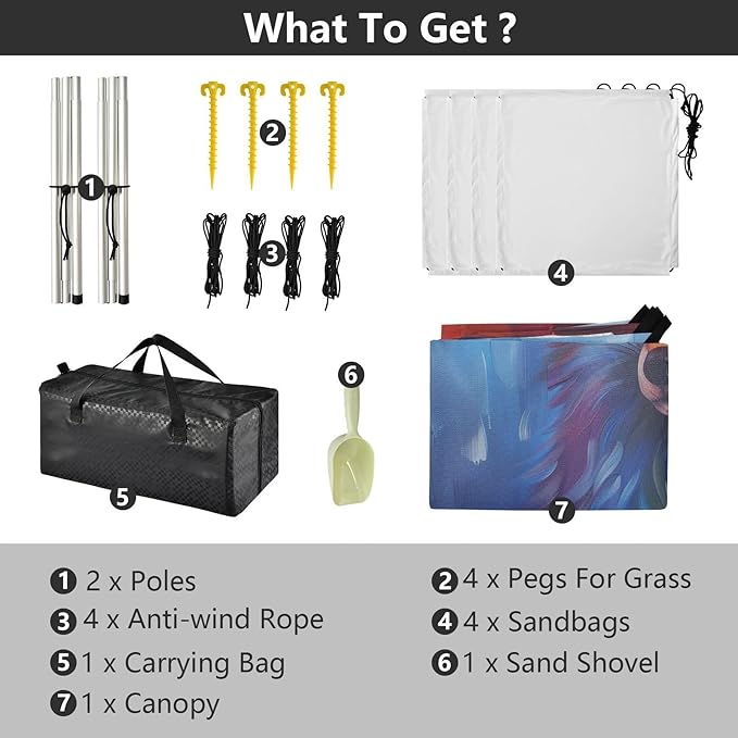 ALAZA Fox Rainbow Painting Beach Tent Sun Shelter UPF50+ Protection Beach Shade Canopy w/ 4 Sandbags for Outdoor Camping Fishing Backyard Fun Picnic 10x9 ft