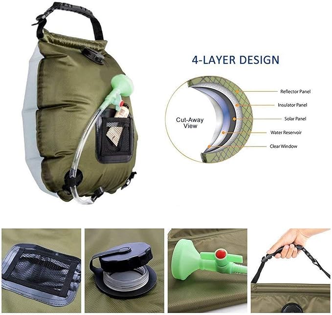 Portable Camp Outdoor Wash Water Bag Shower Set 20L PVC Pressure Folding Hiking Solar Bath Room Large Capacity Laptop Travel