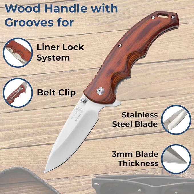Sofia's Findings Personalized 8.5 Spring Assisted Pocket Knife with Wood Handle