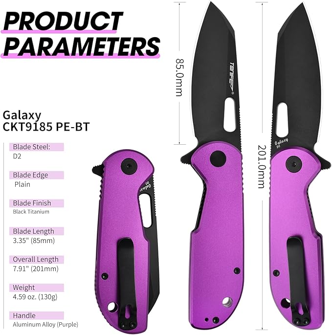 TONIFE Galaxy EDC Folding Pocket Knife with D2 Steel Blade and Aluminum Handle Compact Outdoor Tool for Camping and Everyday Carry (Purple)