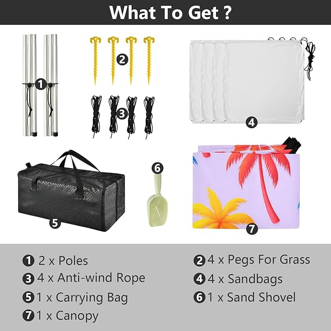 xigua Palm Trees Beach Tent Sun Shelter with Carrying Bag - Silver Coated Oxford Fabric Beach Canopy for Beach Camping Fishing - Includes Windproof Ropes Sandbags &amp Stakes