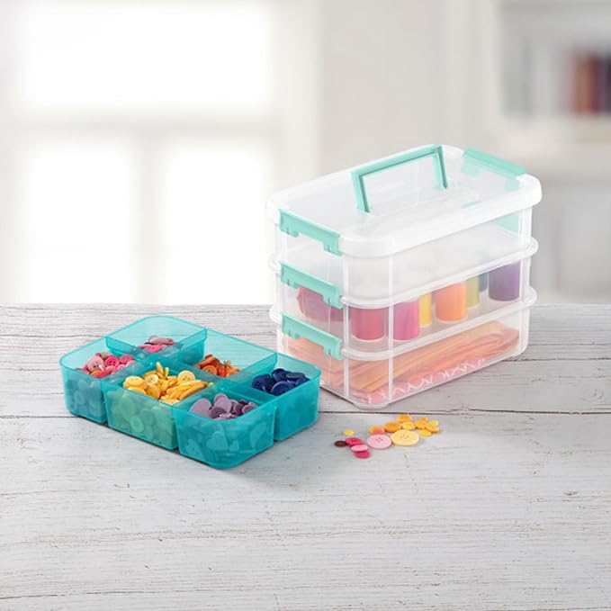 Sterilite 18 Pack Plastic Storage Box Container 3 Layer Stack and Carry Clear/Blue