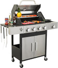 4 Burner Propane Gas Grill with Side Burner &amp Porcelain-Enameled Cast Iron Grates &amp Grids 46790BTU Output Stainless Steel BBQ Grill for Outdoor Cooking Camping Barbecue Grill for Patio