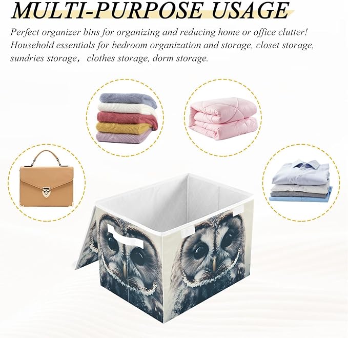 Storage Cube with Lid Cool Owl Print 16.5×12.6×11.8 IN Collapsible Large Capacity Foldable Storage Basket Bin Organizer