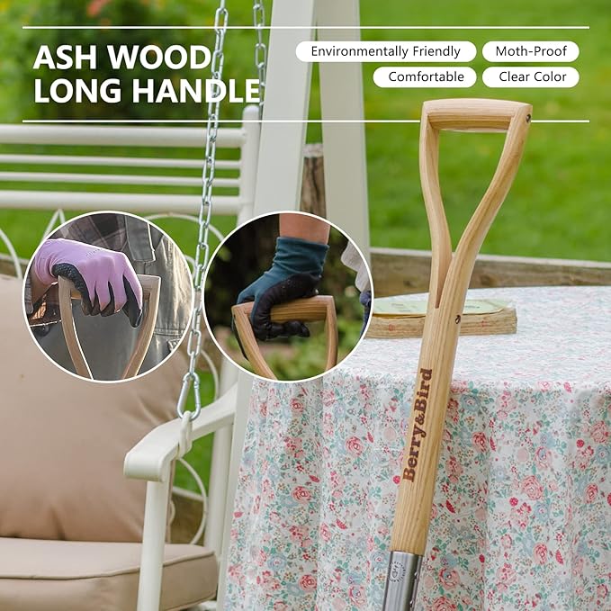 Berry&ampBird Trenching Shovel Garden Drain Spade Shovel with Wood Handle 42.5 Stainless Steel Gardening Planting Spade Heavy Duty Root Cutter Shovel Trench Shovel for Digging Transplanting &amp