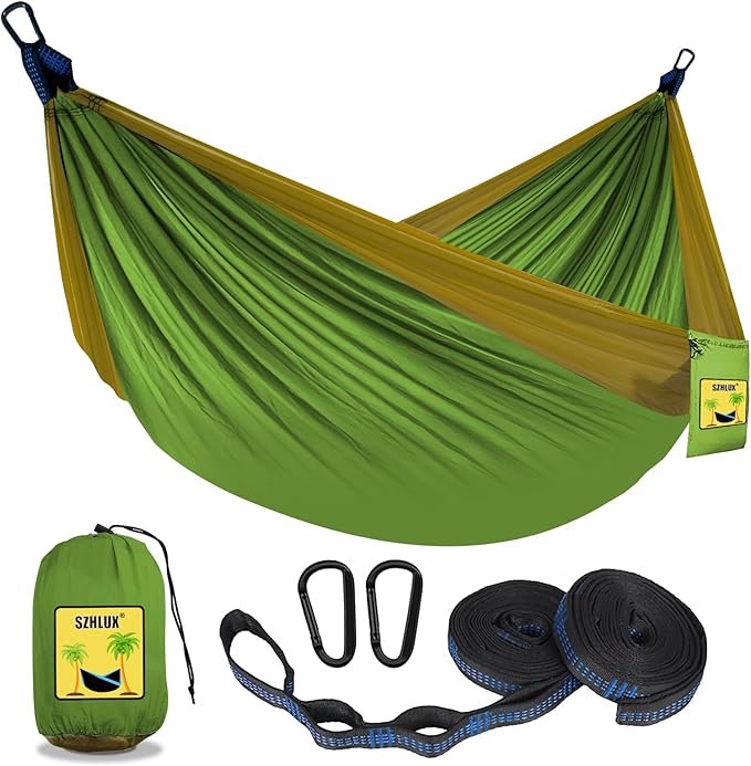 SZHLUX Camping Hammock Double &amp Single Portable Hammocks with 2 Tree Straps Great for HikingBackpackingHuntingOutdoorBeachCamping