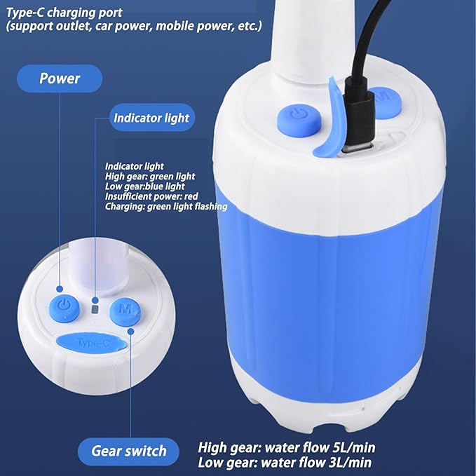 Portable Shower for Camping Pump Camp Shower Set Rechargeable Outdoor Pressurized Multi-Mode Shower Head Sprayer Suitable for Outdoor Camping Car Washing