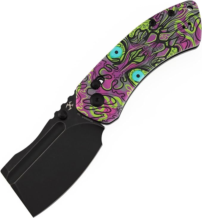 KANSEPT Korvid V Pocket Knife 2.91'' America Blackwash D2 Blade Jade G10 with Purple Undead Print Handle Thumb Stud with Crossbar Lock Double Sided Clip for EDC Camping Folding Knives TE2030V5