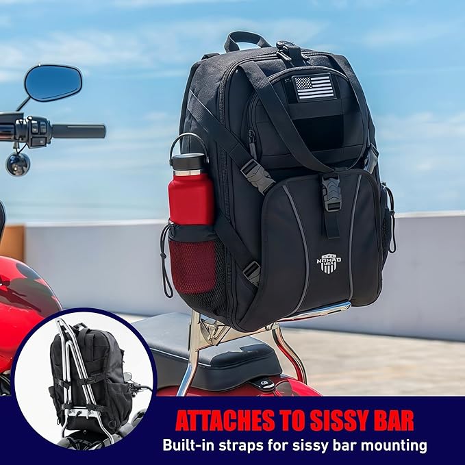 Nomad Motorcycle Backpack Fits Helmet Bike Sissy Bar Backpack Lightweight Military Molle Tactical Back Pack Men/Women Laptop Rucksack Water Resistant Assault Pack Travel Camping Hiking Back Pack