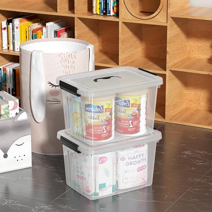 Sadstory 18 Quart Plastic Storage Tote Box with Handle Clear Latching Bins with Lid 4 Packs