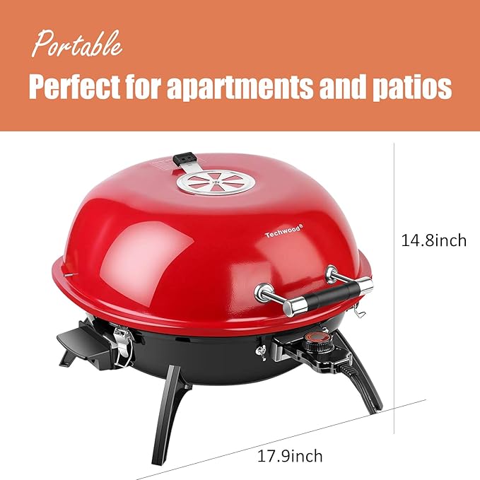 Electric BBQ Grill Techwood 15-Serving Indoor/Outdoor Electric Grill for Indoor &amp Outdoor Use Double Layer Design Portable Removable Stand Grill 1600W (Countertop BBQ Grill)