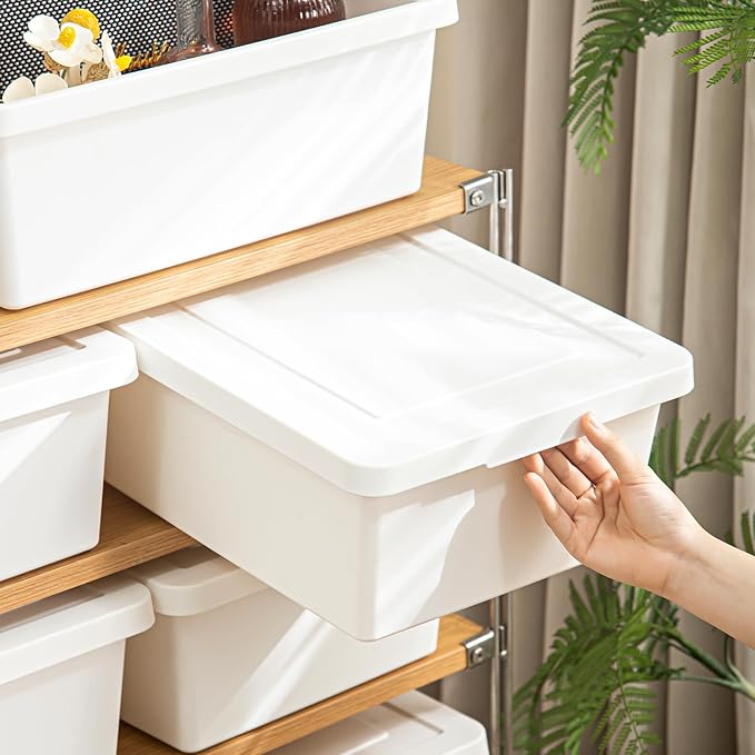 Yishyfier 15 Quart White Storage Bins with lidsOffice stackable Plastic Boxes Set of 4Garage organization Storage Box with handle for Organizing Snacks Crafts Legos Toolsbooks (white 4L)