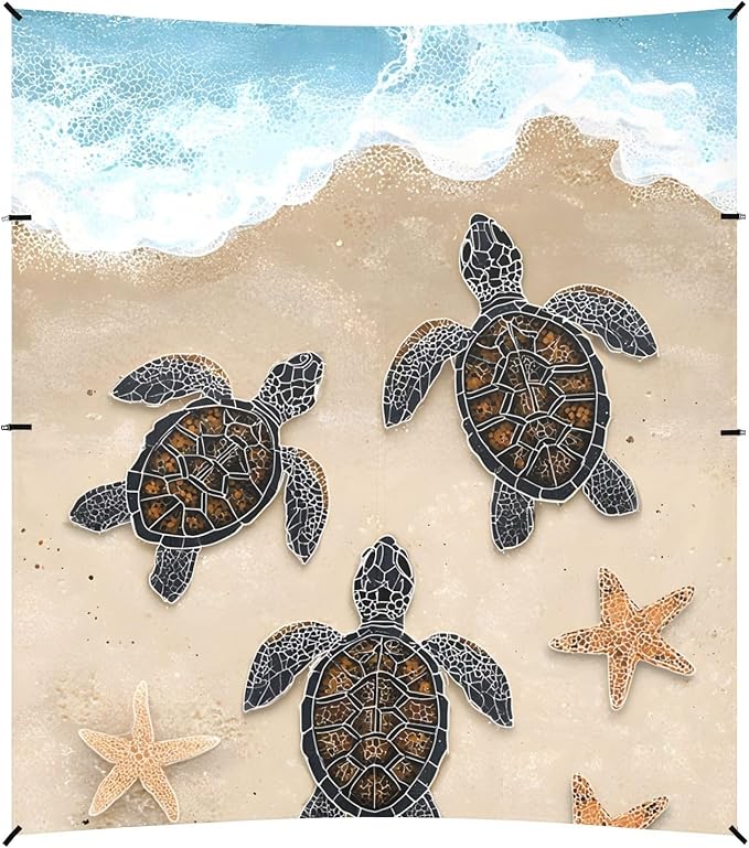 ALAZA Sea Turtle Starfish Beach Beach Tent Sun Shelter UPF50+ Protection Beach Shade Canopy w/ 4 Sandbags for Outdoor Camping Fishing Backyard Fun Picnic 10x9 ft