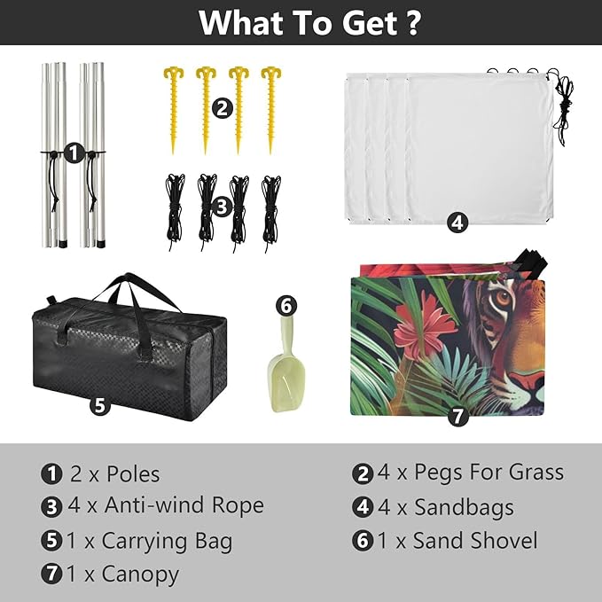 ALAZA Tropical Flowers and Tigers Beach Tent Sun Shelter Portable Canopy Sunshade for Outdoor Camping Picnics Backyard Fun 10x9 ft