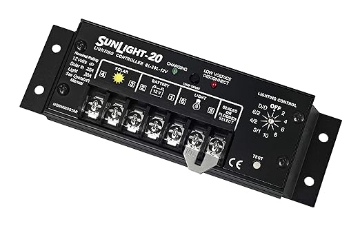 Morningstar Sunlight 20A Solar Charge Controller (SL-20L-12V) - Solar Panel Regulator for 12 Volt Batteries Lighting Ctrl Easy Setup Corrosion Resistant Terminals 5 Year WTY - Designed in The USA