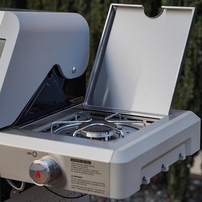 Monument Grills Outdoor Barbecue Stainless Steel 3 Burner Propane Gas Grill 48000 BTU Patio Garden Grill with Side Burner and Knob Controls Mesa305 with BBQ Cover