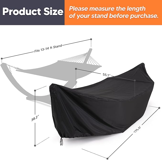 SUNCREAT Hammock Cover Water-Resistant Polyester Hammock Stand Cover for 14ft Arc Stand Black