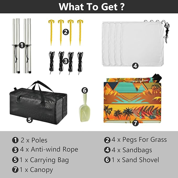 xigua Boho Tribal Aztec Beach Tent Sun Shelter with Carrying Bag - Silver Coated Oxford Fabric Beach Canopy for Beach Camping Fishing - Includes Windproof Ropes Sandbags &amp Stakes