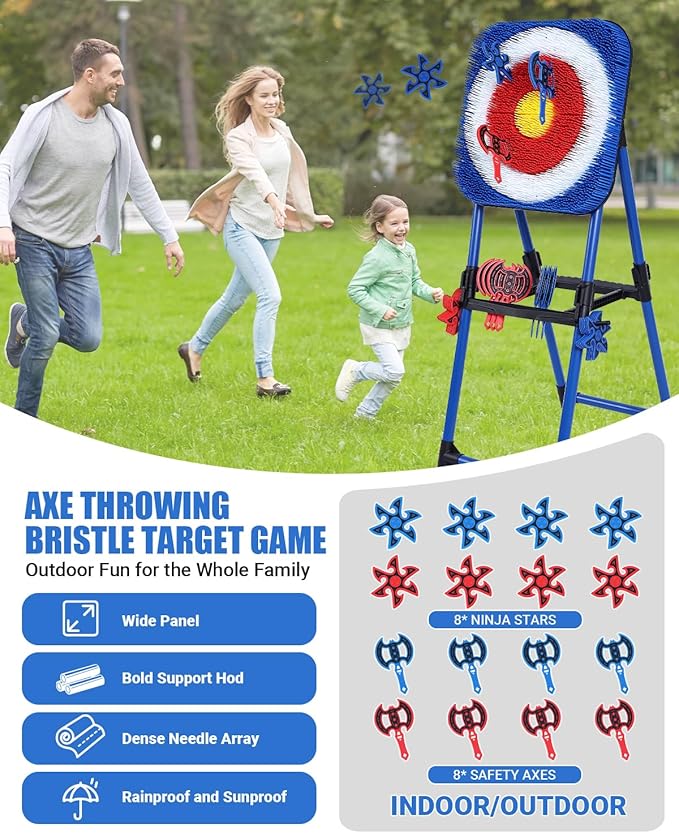 Axe Throwing Bristle Target with 16 Throwing Axes Set Foldable Axe Throwing Game for Backyard Outdoor Games Yard Game Carnival Games