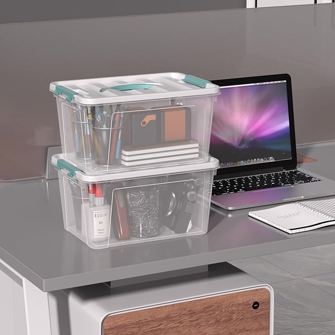 8 Packs 14 Quarts Latching Containers with Handles Please Clear Storage Boxes Totes