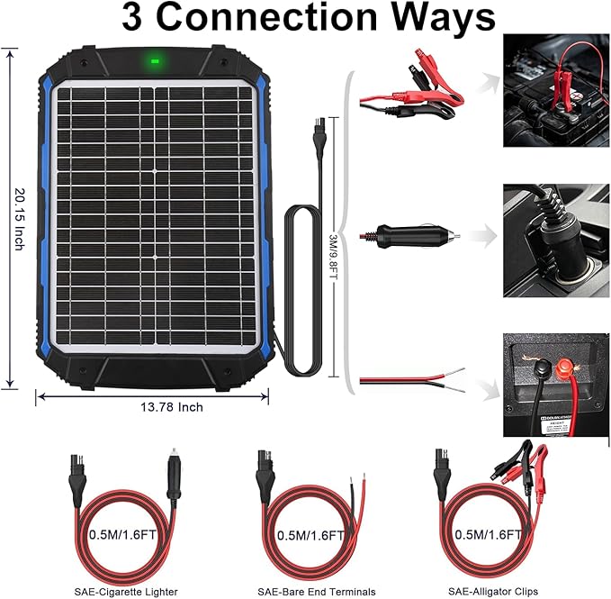 SUNER POWER 20W 12V Solar Battery Trickle Charger &amp Maintainer PRO Built-in Intelligent MPPT Controller Waterproof 12 Volt 20 Watt Solar Panel Charging Kits for Car Marine RV Trailer Boat Automo