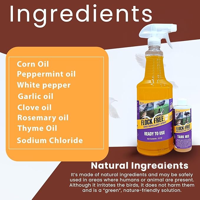 Bird Repellent Spray Bundle Ready to Use Bird Spray 32oz + Concentrate 4oz Refill