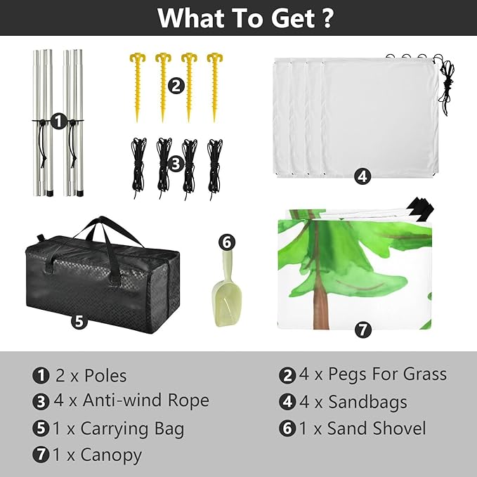 Beach Canopy with Windproof Ropes &amp Sandbags Beach Tent Sun Shade Sun Shelter for Camping Trips Fishing Backyard Fun or Picnics Pine Tree