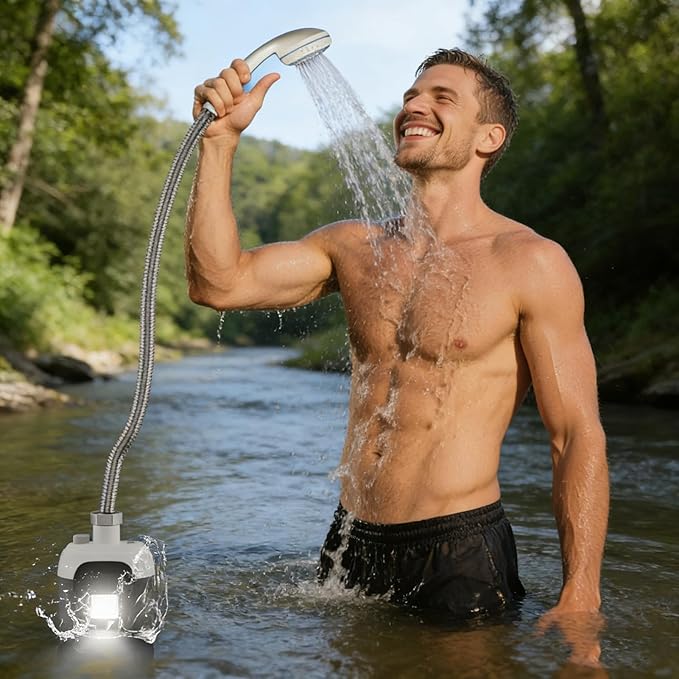 Portable Shower for Camping [Long-Lasting] 2000mAh Rechargeable Camping Shower with Intelligent LED Display IPX7 Waterproof Outdoor Camp Pump for Hiking Travel Car Pet