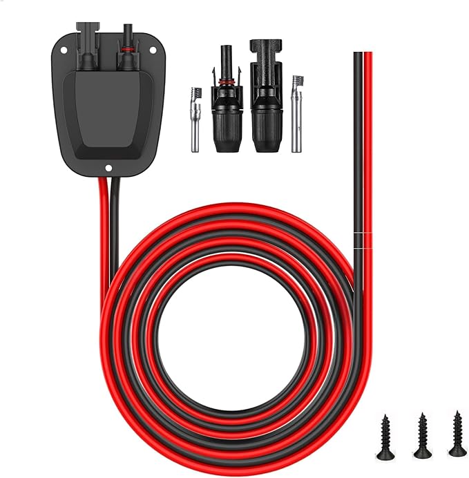 Solar Double Cable Entry Gland Installed Solar Panel Extension Cable- 10AWG Solar Cable Solar Panel Cable 20Ft with Solar Connectors for RV Campervan Solar Project Campervan