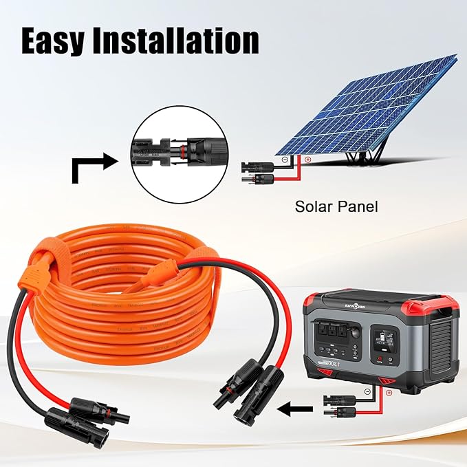 14 Gauge Solar Extension Cable 100FT 10AWG Solar Panel Cable with Female and Male Connector 14AWG Red &amp Black Main Solar Wires Heavy Duty Outdoor Power Cord for RVPhotovoltaic Systems Generat