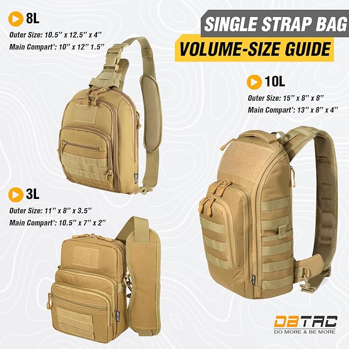 DBTAC Tactical Personal Defense EDC Bags &amp Packs | 10L Military Shoulder Backpack with Sling for Concealed Carry Range Travel Hiking Outdoor Sports (Brown)