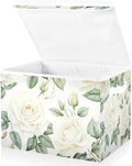 Flower Baskets Collapsible Storage Bins with Lids White Rose Flower Storage Boxes Clothes Baskets for Organizing