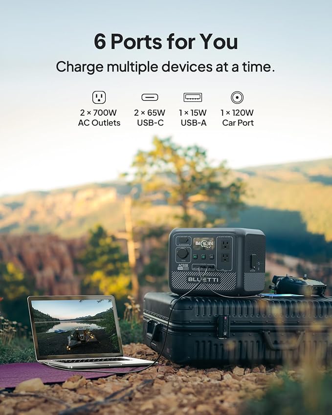 BLUETTI AC50B Portable Power Station 448Wh Solar Generator LiFePO4 Battery Backup w/ 2 700W AC Outlets (Power Lifting 1000W) 0-80% in 45 Min for Camping Road Trip Outage (Solar Panel Optional)