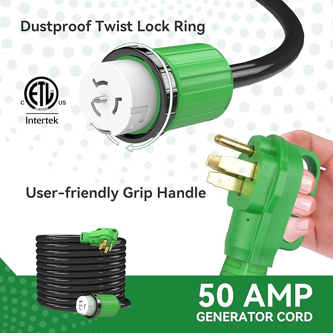 50 Amp Generator Cord 10FT and Power Inlet Box Waterproof Combo Kit NEMA 14-50P to SS2-50R Generator Extension Cord with NEMA SS2-50P Generator Inlet ETL Listed