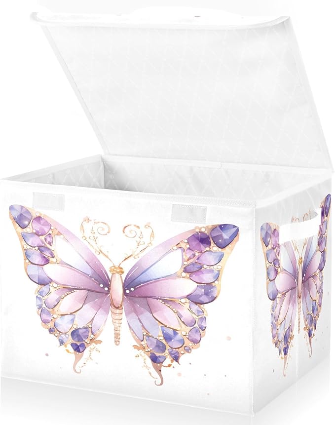 MNSRUU Containers Baskets with Lids Dreamy Purple Butterfly Foldable Storage Bins Organizer with Lid Collapsible Storage Boxes for Home Bedroom Closet Office