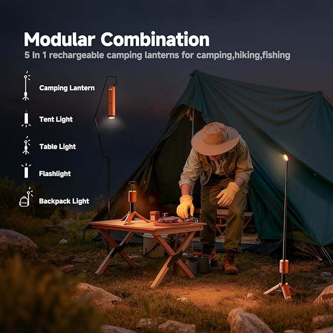 Outask Camping Light Telescopic Collapsible Magnetic Camping Lantern with 12000mAh Battery Telescoping IPX6/IPX7 Waterproof Flashlights Camping Lamp for Emergency Camping