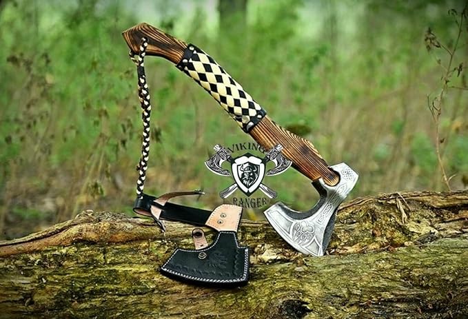 Handmade Carbon Steel Axe – Hand Forged High Carbon Steel Head | Wood Handle Rustic Outdoor Hatchet Viking Style Camping &amp Survival Axe (Axe-2)