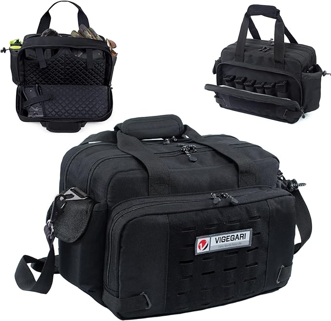Tactical Pistol Range Bag for 3 Handguns Gun Range Bag with 6 Magazine Slots Lockable Zippers Ammo Storage MOLLE Handgun Case for Shooting Range Accessories