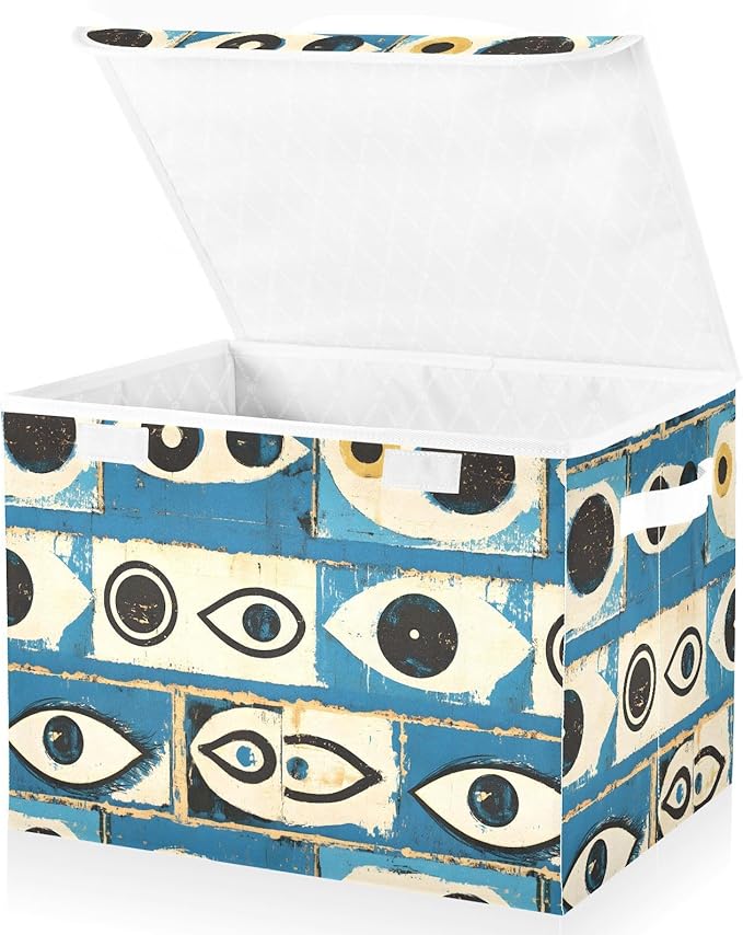 Abstract Eyes Storage Cube Bins Basket with Lid Collapsible Flip-top Fabric with Handle for Home Bedroom Closet Office 16.5×12.6×11.8 in