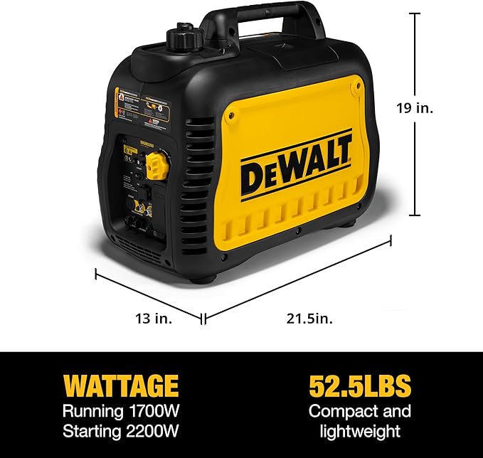 DeWalt 2500 Starting Watt Portable Inverter Generator Gas Powered CO Protect Carbon Monoxide Detection 8 Hour Runtime Quiet Operation Home Backup RV Camping Jobsite 49 State