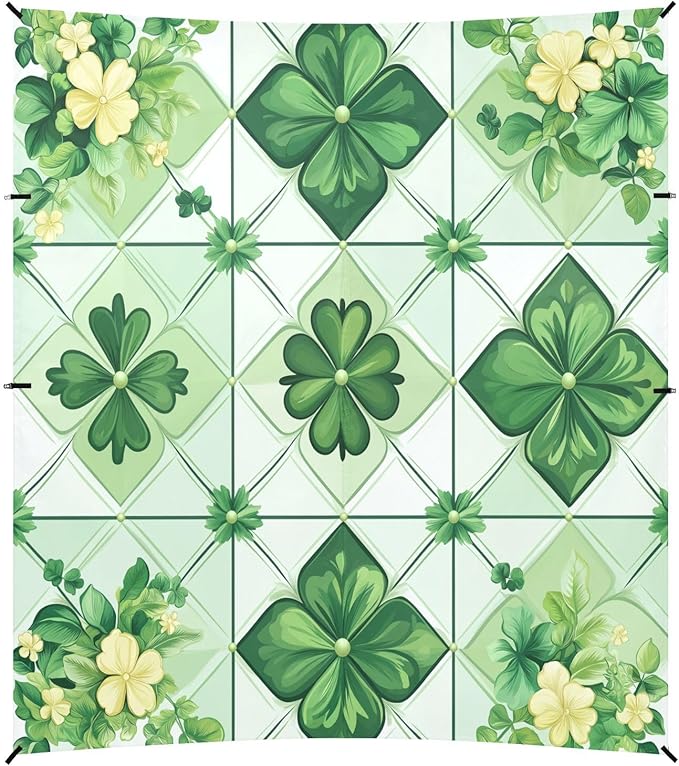 St Patrick's Clover Ceramic Tile Beach Tent Sun Shelter Set UPF50+ UV Protection 10.5 x 9.19 FT Camping Shade Canopy with Sandbags Sand Anchors Carrying Bag and Others