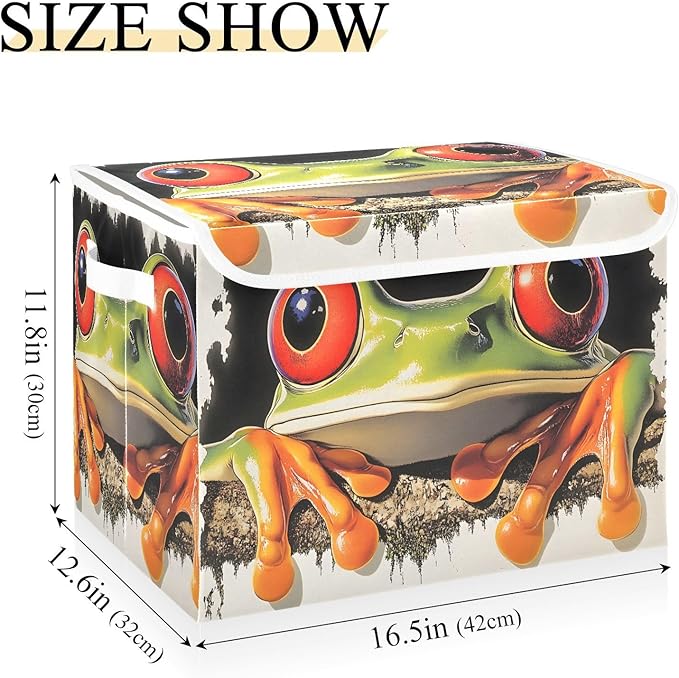 Storage Cube with Lid Curious Frog Print 16.5×12.6×11.8 IN 1 Pack Collapsible Large Capacity Foldable Storage Basket Bin Organizer