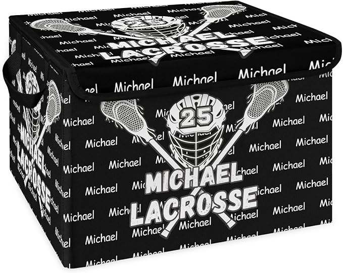 Lacrosse Custom Storage Bins with Lid Foldable Fabric Personalized Storage Basket Box with Handle Storage Organizer Container for Home Bedroom Closet