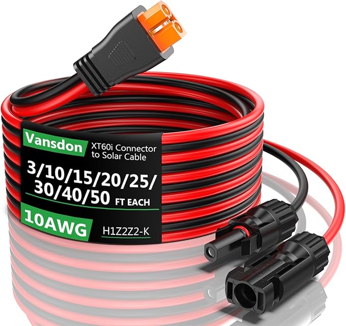 Solar to XT60i Extension Cable 10AWG 30FT XT60i Female to Male Connector for RV Foldable Solar Panel Portable Power Station Solar Generator