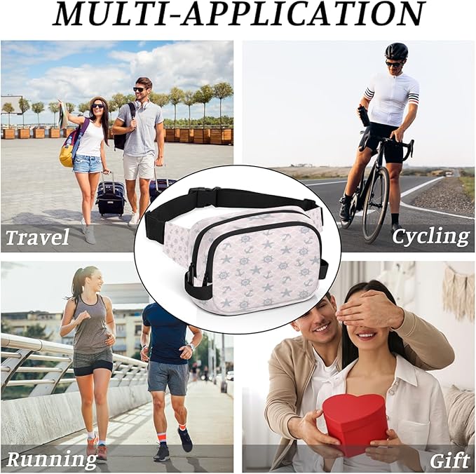 Sketch Starfish Scales Waterproof Fanny Pack for Women Men Adjustable Waist Bag with Double Zipper Pockets Lightweight Square Hip Pack for Running Travel Hiking Workout Cycling