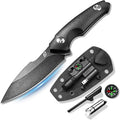 Emojoy Fixed Blade Knife with Sheath Black Stonewash Blade 4.33 Camping Knife with G10 Handle &amp Hidden Tool Full Tang Survival Knife for Camping Bushcraft - Includes Compass Whistle and Sheat