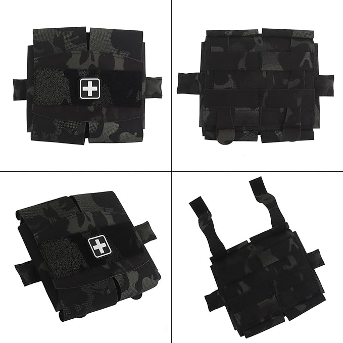 Camouflage MOLLE Medical Pouch with roll-Out Organizer top Tourniquet Band &amp ID Patch Area Utility First Aid Pouch for Airsoft Training &amp Outdoor Use