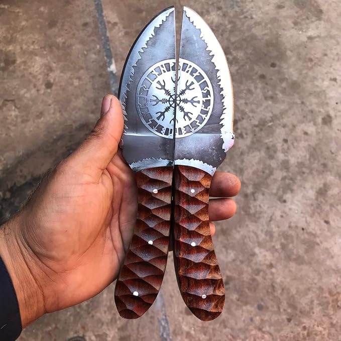 MDM King Tools] Pair Of Viking Knife - Fixed Blade Knives Bowie/Hunting/Camping Blade D2 Steel Blade With Leather Sheath Prop Tools Birthday Gift For Him (Pairk)