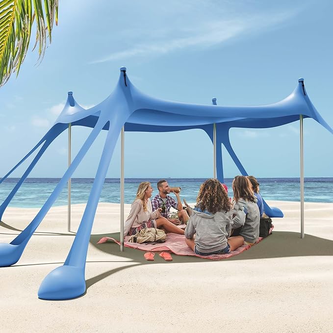 Gardentime Beach Tent Canopy with 8 Sandbags 4 Aluminum Poles Pop Up Portable Camping Sun Shelter Easy Set Up with 2 Sand Shovel Ground Pegs Carrying Bag for Outdoor BeachPicnic Fishing